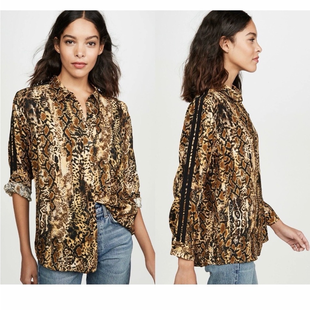 ba&sh Snake-Print Long Sleeve Blouse in Brown and Black